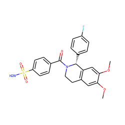 COc1cc2c(cc1OC)[C@@H](c1ccc(F)cc1)N(C(=O)c1ccc(S(N)(=O)=O)cc1)CC2 ZINC001772657498