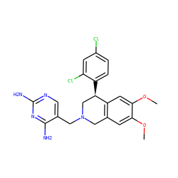 COc1cc2c(cc1OC)[C@H](c1ccc(Cl)cc1Cl)CN(Cc1cnc(N)nc1N)C2 ZINC000013520516