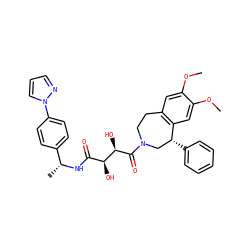 COc1cc2c(cc1OC)[C@H](c1ccccc1)CN(C(=O)[C@H](O)[C@@H](O)C(=O)N[C@H](C)c1ccc(-n3cccn3)cc1)CC2 ZINC000071332213