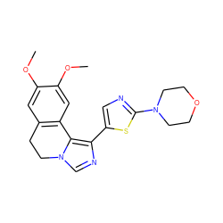 COc1cc2c(cc1OC)-c1c(-c3cnc(N4CCOCC4)s3)ncn1CC2 ZINC000084596437