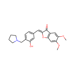 COc1cc2c(cc1OC)C(=O)/C(=C/c1ccc(CN3CCCC3)c(O)c1)O2 ZINC001772574999