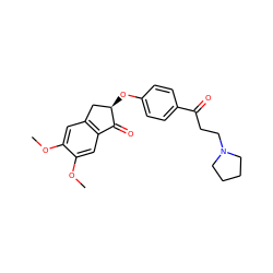 COc1cc2c(cc1OC)C(=O)[C@H](Oc1ccc(C(=O)CCN3CCCC3)cc1)C2 ZINC000040393463