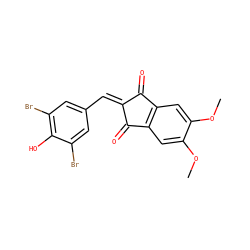 COc1cc2c(cc1OC)C(=O)C(=Cc1cc(Br)c(O)c(Br)c1)C2=O ZINC000026504927