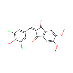 COc1cc2c(cc1OC)C(=O)C(=Cc1cc(Cl)c(O)c(Cl)c1)C2=O ZINC000026498870