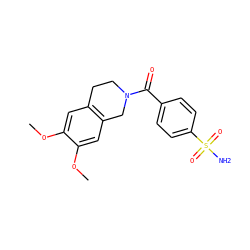 COc1cc2c(cc1OC)CN(C(=O)c1ccc(S(N)(=O)=O)cc1)CC2 ZINC000015977144