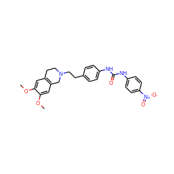 COc1cc2c(cc1OC)CN(CCc1ccc(NC(=O)Nc3ccc([N+](=O)[O-])cc3)cc1)CC2 ZINC000040913976