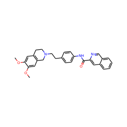 COc1cc2c(cc1OC)CN(CCc1ccc(NC(=O)c3cc4ccccc4cn3)cc1)CC2 ZINC000029062918
