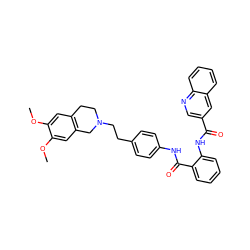 COc1cc2c(cc1OC)CN(CCc1ccc(NC(=O)c3ccccc3NC(=O)c3cnc4ccccc4c3)cc1)CC2 ZINC000027710048