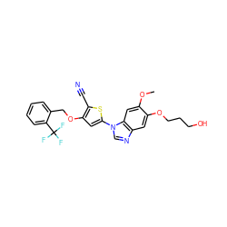 COc1cc2c(cc1OCCCO)ncn2-c1cc(OCc2ccccc2C(F)(F)F)c(C#N)s1 ZINC000035873745