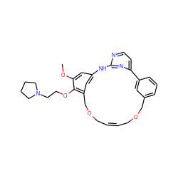 COc1cc2cc(c1OCCN1CCCC1)COCC=CCOCc1cccc(c1)-c1ccnc(n1)N2 ZINC000261130058