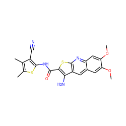 COc1cc2cc3c(N)c(C(=O)Nc4sc(C)c(C)c4C#N)sc3nc2cc1OC ZINC000008667193