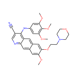 COc1cc2cc3ncc(C#N)c(Nc4cc(OC)c(OC)c(OC)c4)c3cc2cc1OCCN1CCOCC1 ZINC000014945443