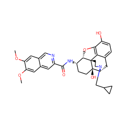 COc1cc2cnc(C(=O)N[C@H]3CC[C@@]4(O)[C@H]5Cc6ccc(O)c7c6[C@@]4(CCN5CC4CC4)[C@H]3O7)cc2cc1OC ZINC000299866611