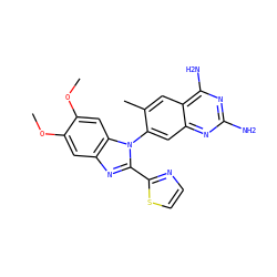 COc1cc2nc(-c3nccs3)n(-c3cc4nc(N)nc(N)c4cc3C)c2cc1OC ZINC000103249554