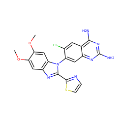 COc1cc2nc(-c3nccs3)n(-c3cc4nc(N)nc(N)c4cc3Cl)c2cc1OC ZINC000103249556