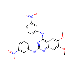 COc1cc2nc(Nc3cccc([N+](=O)[O-])c3)nc(Nc3cccc([N+](=O)[O-])c3)c2cc1OC ZINC000103256194