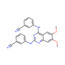 COc1cc2nc(Nc3cccc(C#N)c3)nc(Nc3cccc(C#N)c3)c2cc1OC ZINC000103256190