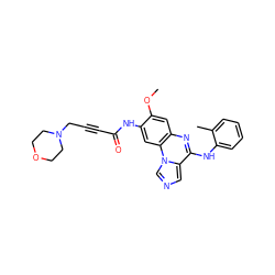 COc1cc2nc(Nc3ccccc3C)c3cncn3c2cc1NC(=O)C#CCN1CCOCC1 ZINC000073165855