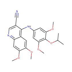 COc1cc2ncc(C#N)c(Nc3cc(OC)c(OC(C)C)c(OC)c3)c2cc1OC ZINC000003832347