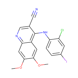 COc1cc2ncc(C#N)c(Nc3ccc(I)cc3Cl)c2cc1OC ZINC000013862212