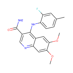 COc1cc2ncc(C(N)=O)c(Nc3ccc(C)cc3F)c2cc1OC ZINC000034335957