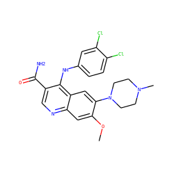 COc1cc2ncc(C(N)=O)c(Nc3ccc(Cl)c(Cl)c3)c2cc1N1CCN(C)CC1 ZINC000040936093