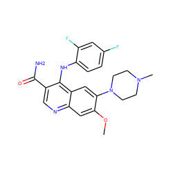 COc1cc2ncc(C(N)=O)c(Nc3ccc(F)cc3F)c2cc1N1CCN(C)CC1 ZINC000040935709