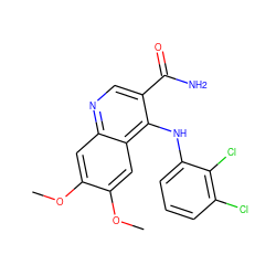 COc1cc2ncc(C(N)=O)c(Nc3cccc(Cl)c3Cl)c2cc1OC ZINC000038446938