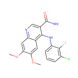 COc1cc2ncc(C(N)=O)c(Nc3cccc(Cl)c3F)c2cc1OC ZINC000040420533