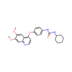 COc1cc2nccc(Oc3ccc(NC(=O)NC4CCCCC4)cc3)c2cc1OC ZINC000013684331