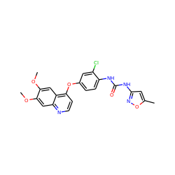 COc1cc2nccc(Oc3ccc(NC(=O)Nc4cc(C)on4)c(Cl)c3)c2cc1OC ZINC000001489430