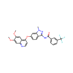 COc1cc2nccc(Oc3ccc4c(NC(=O)c5cccc(C(F)(F)F)c5)nn(C)c4c3)c2cc1OC ZINC000043200299