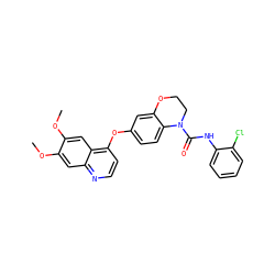 COc1cc2nccc(Oc3ccc4c(c3)OCCN4C(=O)Nc3ccccc3Cl)c2cc1OC ZINC000029134423