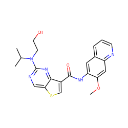 COc1cc2ncccc2cc1NC(=O)c1csc2cnc(N(CCO)C(C)C)nc12 ZINC000113654929