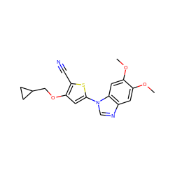 COc1cc2ncn(-c3cc(OCC4CC4)c(C#N)s3)c2cc1OC ZINC000040753506