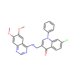 COc1cc2ncnc(NCc3cn(-c4ccccc4)c4cc(Cl)ccc4c3=O)c2cc1OC ZINC000096170263