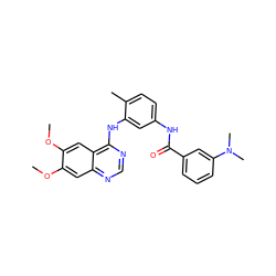 COc1cc2ncnc(Nc3cc(NC(=O)c4cccc(N(C)C)c4)ccc3C)c2cc1OC ZINC000028385143