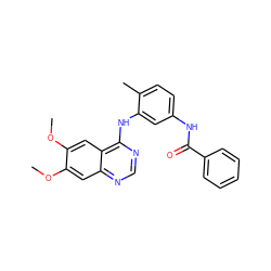 COc1cc2ncnc(Nc3cc(NC(=O)c4ccccc4)ccc3C)c2cc1OC ZINC000028388804