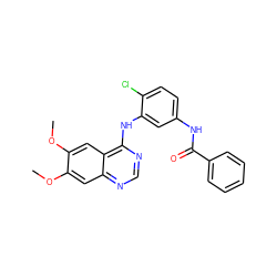 COc1cc2ncnc(Nc3cc(NC(=O)c4ccccc4)ccc3Cl)c2cc1OC ZINC000028376551