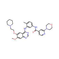 COc1cc2ncnc(Nc3cc(NC(=O)c4ccnc(N5CCOCC5)c4)ccc3C)c2cc1OCCN1CCCCC1 ZINC000028392427