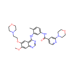 COc1cc2ncnc(Nc3cc(NC(=O)c4ccnc(N5CCOCC5)c4)ccc3C)c2cc1OCCN1CCOCC1 ZINC000028386385