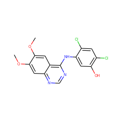 COc1cc2ncnc(Nc3cc(O)c(Cl)cc3Cl)c2cc1OC ZINC000653726528