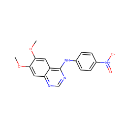 COc1cc2ncnc(Nc3ccc([N+](=O)[O-])cc3)c2cc1OC ZINC000103256185