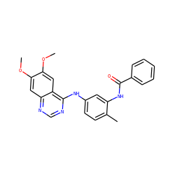 COc1cc2ncnc(Nc3ccc(C)c(NC(=O)c4ccccc4)c3)c2cc1OC ZINC000000588215