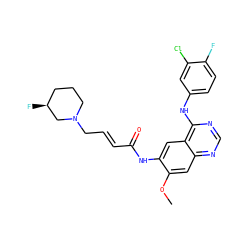 COc1cc2ncnc(Nc3ccc(F)c(Cl)c3)c2cc1NC(=O)/C=C/CN1CCC[C@H](F)C1 ZINC000035802501