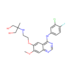 COc1cc2ncnc(Nc3ccc(F)c(Cl)c3)c2cc1OCCNC(C)(CO)CO ZINC000029551999