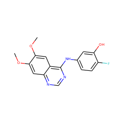 COc1cc2ncnc(Nc3ccc(F)c(O)c3)c2cc1OC ZINC000653740436