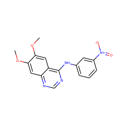 COc1cc2ncnc(Nc3cccc([N+](=O)[O-])c3)c2cc1OC ZINC000000016979