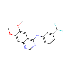 COc1cc2ncnc(Nc3cccc(C(F)F)c3)c2cc1OC ZINC000164685320