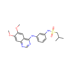 COc1cc2ncnc(Nc3cccc(NS(=O)(=O)CC(C)C)c3)c2cc1OC ZINC001772654190